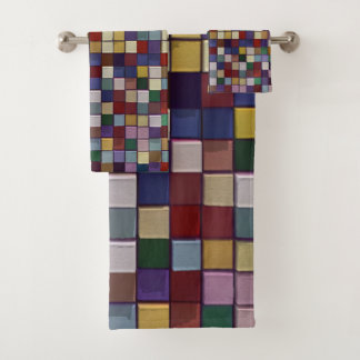 3D farbenfrohe Abstraktion Vintage-Mosaik-Hintergr Badhandtuch Set