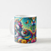 3D farbenfrohes florales Einhorn Kaffeetasse (Vorderseite Links)