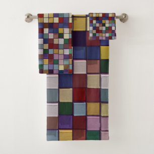 3D farbige Abstraktion Vintager Mosaikhintergrund Badhandtuch Set