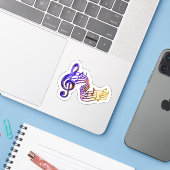 3D farbige Glas Noten & Violinschlüssel Aufkleber (Laptop mit iPhone)