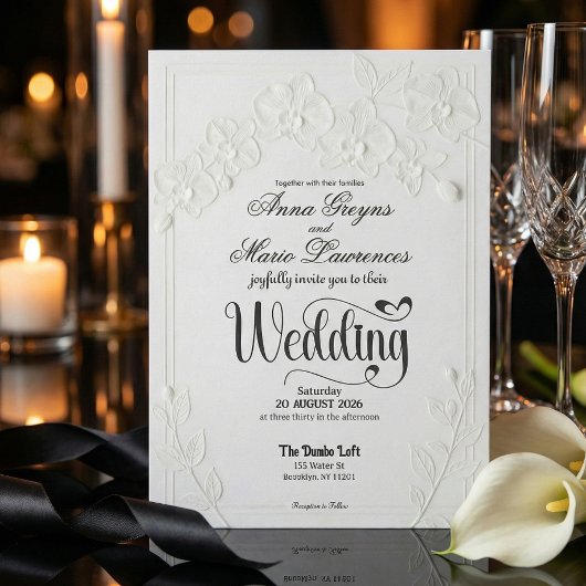 3D Faux Embossed White Orchid Floral Arch Wedding  Einladung