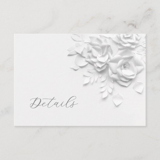 3D Faux Paper Cut Roses Wedding Details Begleitkarte (Vorderseite)
