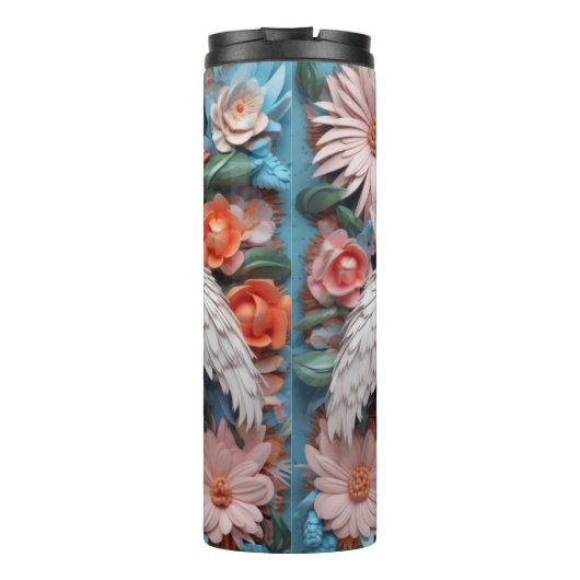 3d Flamingo mit Blume Thermosbecher (Rückseite)