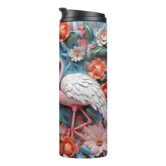 3d Flamingo mit Blume Thermosbecher (Nach rechts gedreht)