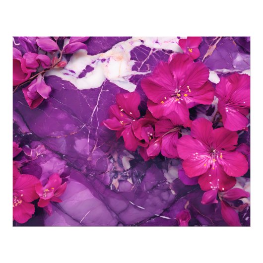 3D Floral Fuchsia & Purple Marble Fotodruck (Vorne)