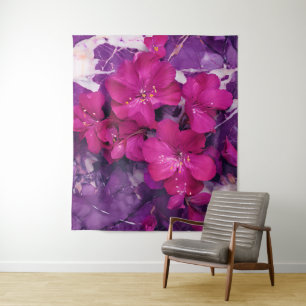 3D Floral Fuchsia & Purple Marble Wandteppich