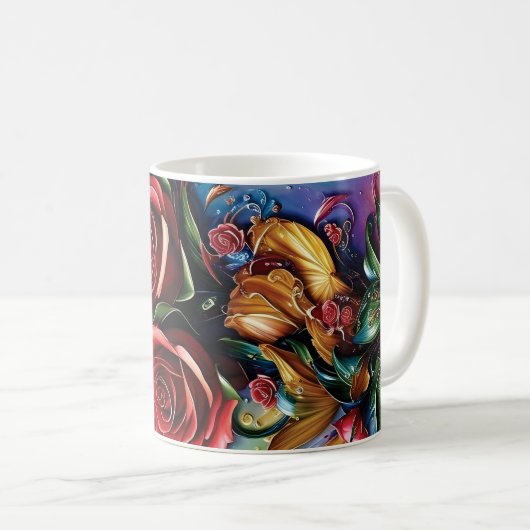 3D Floral Mug Kaffeetasse (VorderseiteRechts)