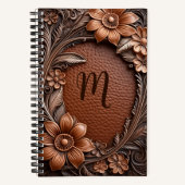 3d Floral Rahmen geprägt aus Leder Look Monogramm Notizblock (Vorderseite)