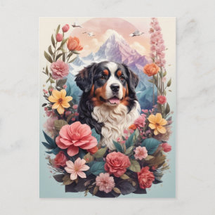 3D Florale Fantasie Berner Sennenhund Vogelperspek Postkarte