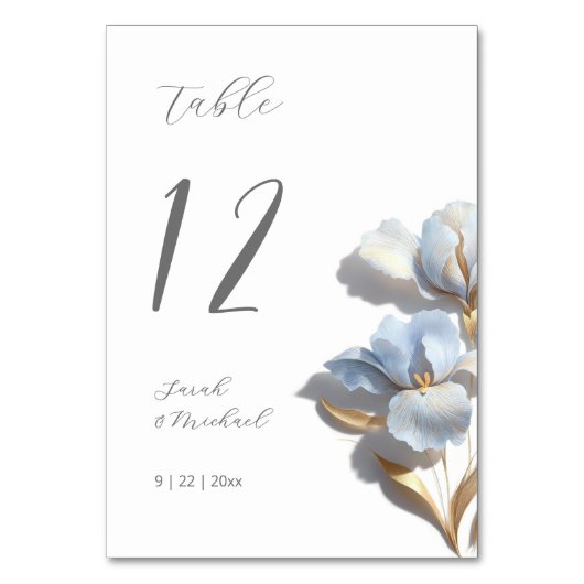 3D  Flower Blue Lily Wedding Tischnummer (Vorderseite)