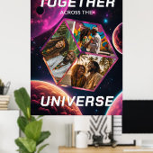 3D Fotowürfel im Weltraum mit Planeten Poster (Heimbüro)