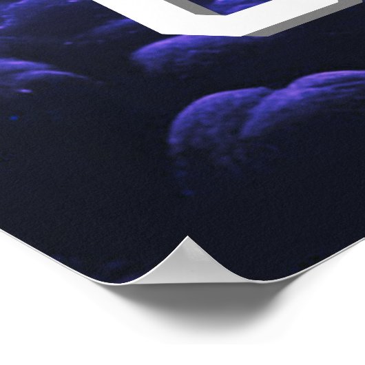 3D Fotowürfel im Weltraum mit Planeten Poster (Ecke)