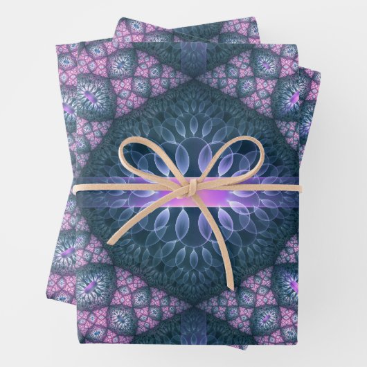 3D Fractal Art Abstract Pattern Blue Purple Pink Geschenkpapier Set (Beispiel)