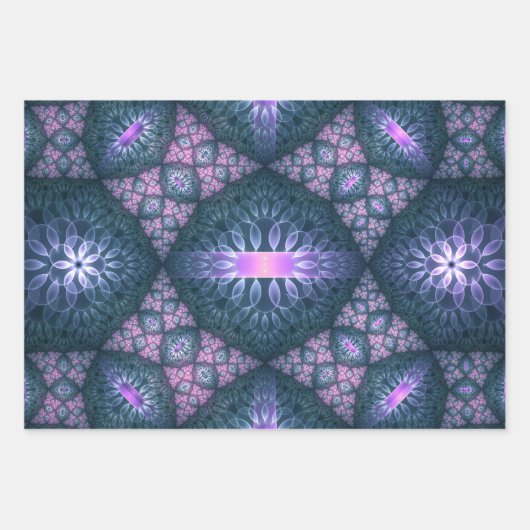 3D Fractal Art Abstract Pattern Blue Purple Pink Geschenkpapier Set (Vorderseite)