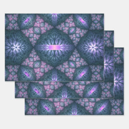 3D Fractal Art Abstract Pattern Blue Purple Pink Geschenkpapier Set
