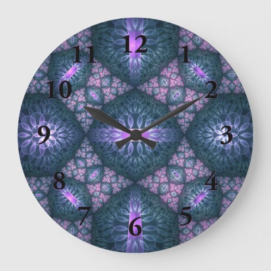 3D Fractal Art Pattern Turquoise Purple Pink Große Wanduhr (Vorderseite)