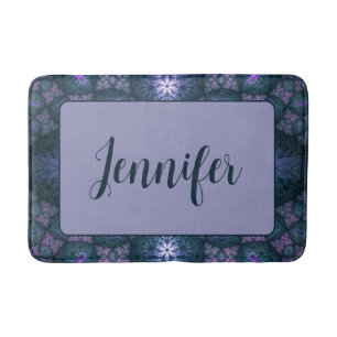 3D-Fraktal-Abstraktes Muster Blau Lila Rosa Name Badematte