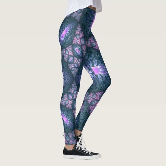 3D Fraktal Art Abstraktes Muster Blau Lila Pink Leggings (Rechts)