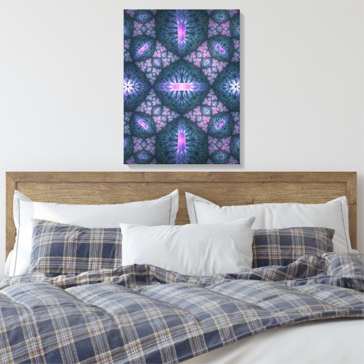 3D Fraktal Art Abstraktes Muster Blau Lila Pink Leinwanddruck (Insitu (Schlafzimmer))