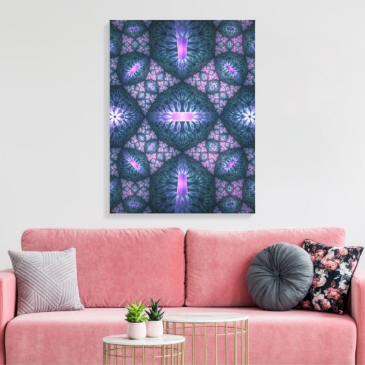 3D Fraktal Art Abstraktes Muster Blau Lila Pink Leinwanddruck (Insitu (Wohnzimmer))