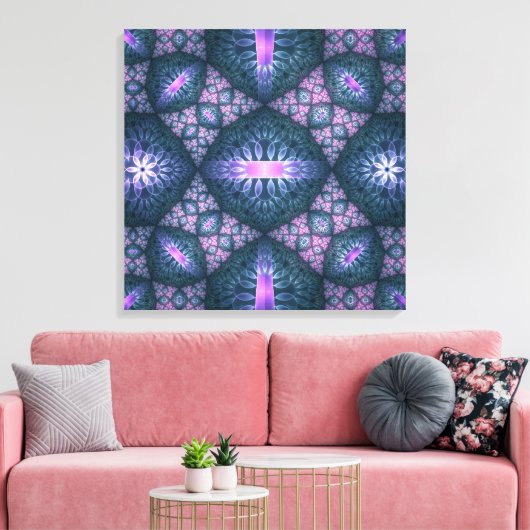 3D Fraktal Art Abstraktes Muster Blau Lila Pink Leinwanddruck (Insitu (Wohnzimmer))