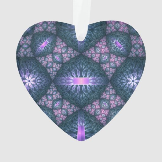 3D Fraktal Art Muster Türkis Lila rosa Herz Ornament (Rückseite)