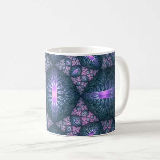 3D Fraktal Art Muster Türkisch Lila rosa Kaffeetasse (VorderseiteRechts)