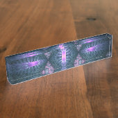 3D Fraktal Art Muster Türkisch Lila rosa Namensplakette (Seite)