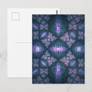 3D-Fraktal-Kunst abstraktes Muster Blau Lila Rosa Postkarte