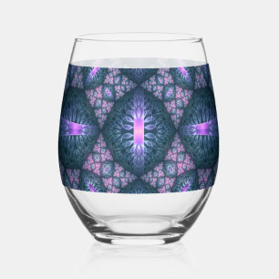 3D-Fraktal-Kunst abstraktes Muster Blau Lila Rosa Weinglas Ohne Stiel