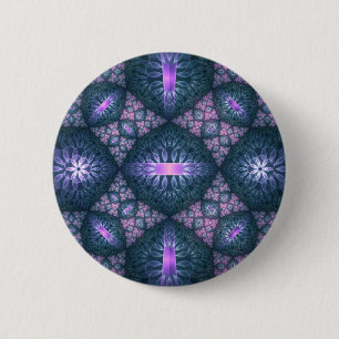 3D-Fraktal-Kunstmuster Türkis Lila Rosa Button