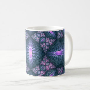 3D-Fraktal-Kunstmuster Türkis Lila Rosa Kaffeetasse