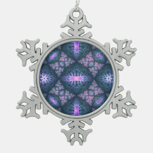 3D-Fraktal-Kunstmuster Türkis Lila Rosa Schneeflocken Zinn-Ornament