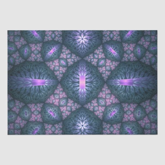3D-Fraktal-Kunstmuster Türkis Lila Rosa Seidenpapier (Vorderseite)
