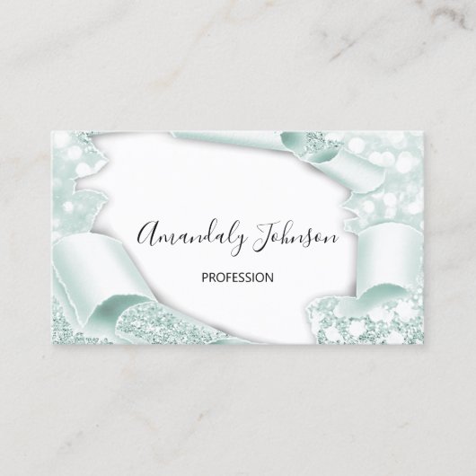3D Frame Glitzer Makeup Event Planner Mint Elegant Visitenkarte (Vorderseite)