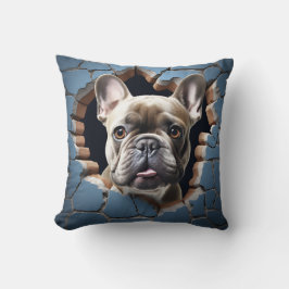 3D French Bulldog Cracking Hole Blue Wall Kissen