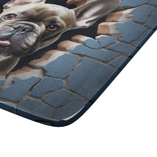3D French Bulldog Cracking Hole Blue Wall Schneidebrett (Ecke)