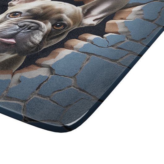 3D French Bulldog Cracking Hole Blue Wall Schneidebrett (Ecke)