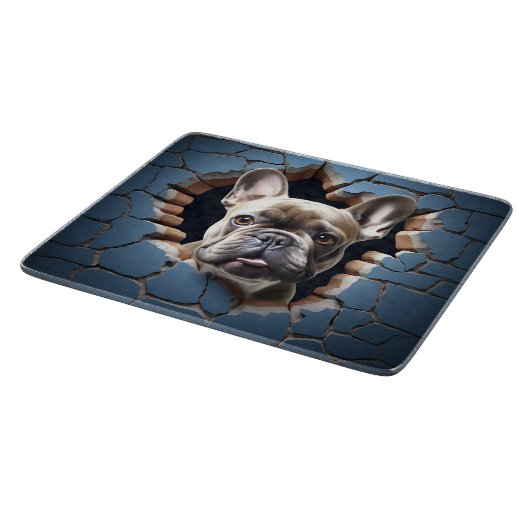 3D French Bulldog Cracking Hole Blue Wall Schneidebrett (Ecke)