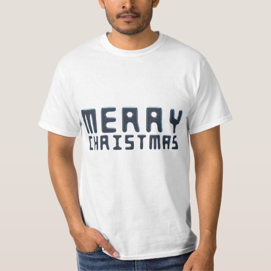 3D Frohe Weihnachten Blauer Text Design T-Shirt (Vorderseite)