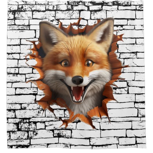 3D Fuchs Wandbruch Kunst – Realistischer Safari Duschvorhang (Vorderseite)