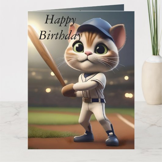 3D Funny Baseball Cat, Big Birthday Card Karte (Vorderseite)