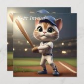 3D Funny Baseball Cat, Einladung (Vorne/Hinten)