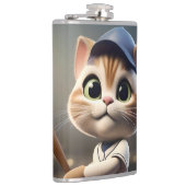 3D Funny Baseball Cat, Flachmann (Rechts)