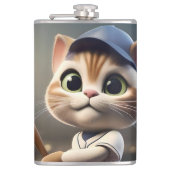 3D Funny Baseball Cat, Flachmann (Vorderseite)