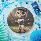 3D Funny Baseball Cat, Pappteller (Party)
