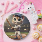 3D Funny Baseball Cat, Pappteller (Party)