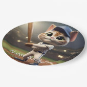 3D Funny Baseball Cat, Pappteller (Schrägansicht)