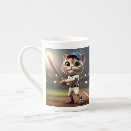 3D Funny Baseball Cat, Porzellantasse (Links)