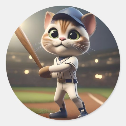 3D Funny Baseball Cat, Runder Aufkleber (Vorderseite)